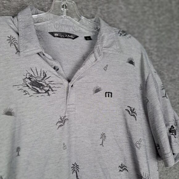 Travis Mathew Polo Shirt Mens Large Palm Tree Skeleton Embroidered Print Golf - Picture 1 of 11